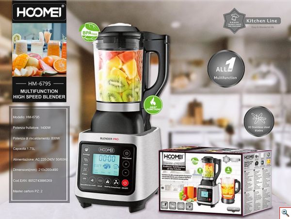 Hoomei® Πολυλειτουργικό Μπλέντερ 1400W Υψηλής Ταχύτητας με 8 Ρυθμίσεις - Γυάλινη Κανάτα 1.75L & Ψηφιακή Οθόνη Αφής IMD - Multifunction Blender HM-6795