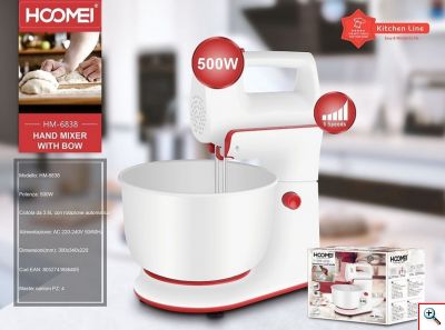 Hoomei® Μίξερ Χειρός 500W με Περιστρεφόμενο Κάδο 3.8lt & 5 Ταχύτητες HM-6838