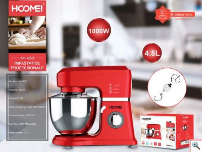 Hoomei® Επαγγελματικό Μίξερ 1000W με Κάδο 4.5L - 6 Ταχύτητες - Λειτουργία Παλμού & 3 Εξαρτήματα Ζυμώματος HM-6880