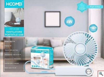 Hoomei® Μίνι Φορητός Επαναφορτιζόμενος Ανεμιστήρας 4W με 3 Ταχύτητες USB 10cm Γαλάζιος