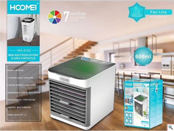 Hoomei® Μίνι Φορητό Air Cooler - Υγραντήρας 3 σε 1 με 3 Ταχύτητες & Ρυθμιζόμενη Μπροστινή Σχάρα