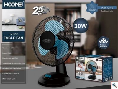 Hoomei® Επιτραπέζιος Περιστρεφόμενος Ανεμιστήρας 30W με Διάμετρο 25cm - Άξονα Περιστροφής 180° & 2 Ταχύτητες 