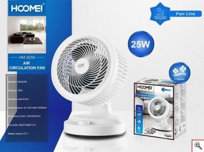 Hoomei® Επιτραπέζιος Ανεμιστήρας 25W με Διάμετρο 25cm & 2 Ταχύτητες - Λευκός