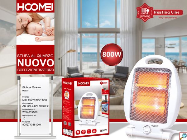Hoomei Επιδαπέδια Σόμπα Χαλαζία Θερμαντικό Σώμα 800W με Πλέγμα Ασφαλείας & 2 Ρυθμίσεις Θέρμανσης - Λευκή