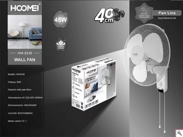 Hoomei® Επιτοίχιος Περιστρεφόμενος Ανεμιστήρας 50W με 3 Ταχύτητες Λειτουργίας