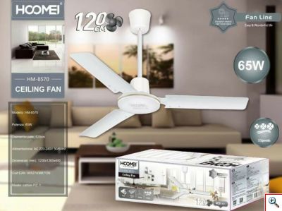 Hoomei® Ανεμιστήρας Οροφής 65W 120cm με 3 Ταχύτητες - Ασημί