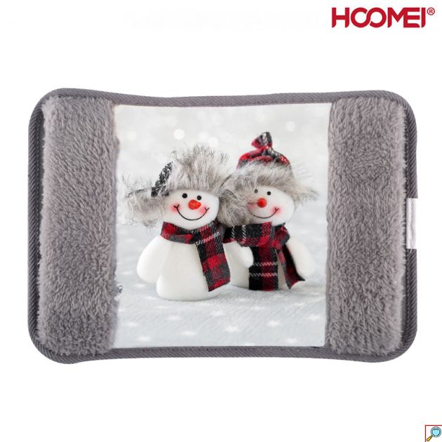 Hoomei Ηλεκτρική Θερμοφόρα - Μαξιλάρι 500W με Θήκη για τα Χέρια Γενικής Χρήσης 25x17x6cm Χιονάνθρωποι Γκρι