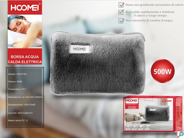Hoomei Ηλεκτρική Θερμοφόρα - Μαξιλάρι 500W με Θήκη για τα Χέρια Γενικής Χρήσης 25x17x6cm - Σκούρο Γκρι