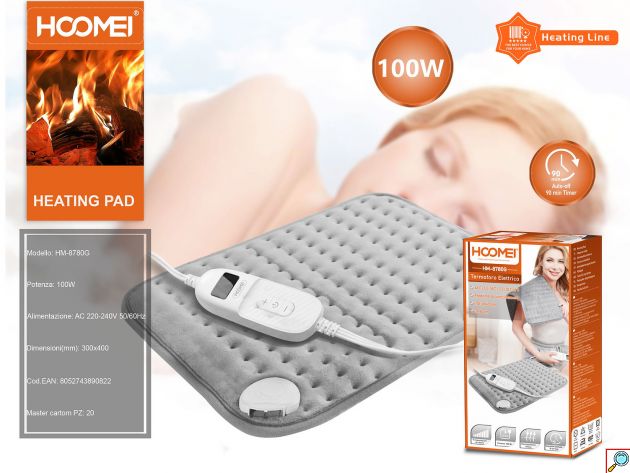 Hoomei Ηλεκτρικός Θερμαντήρας - Θερμοφόρα 100W με 9 Ρυθμίσεις Θερμοκρασίας Fleece 30x40cm - Γκρι