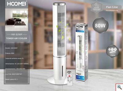 Hoomei® Επιδαπέδιος Περιστρεφόμενος Ανεμιστήρας Πύργος 80W Tower Air Cooler με Τηλεχειριστήριο - Χρονοδιακόπτη & 3 Ταχύτητες
