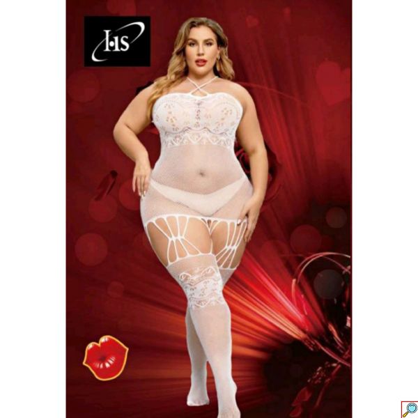 HS Σέξι Γυναικείο Plus Size Ολόσωμο See Through Εσώρουχο One Size - Λευκό