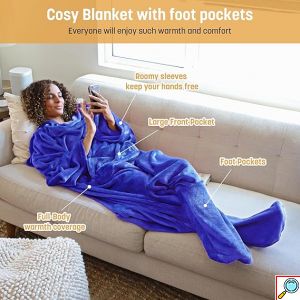 Ολόσωμη Κουβέρτα-Ρούχο Βελουτέ με Μανίκια, Τσέπη & Κάλυψη Ποδιών-SoftHug Fleece