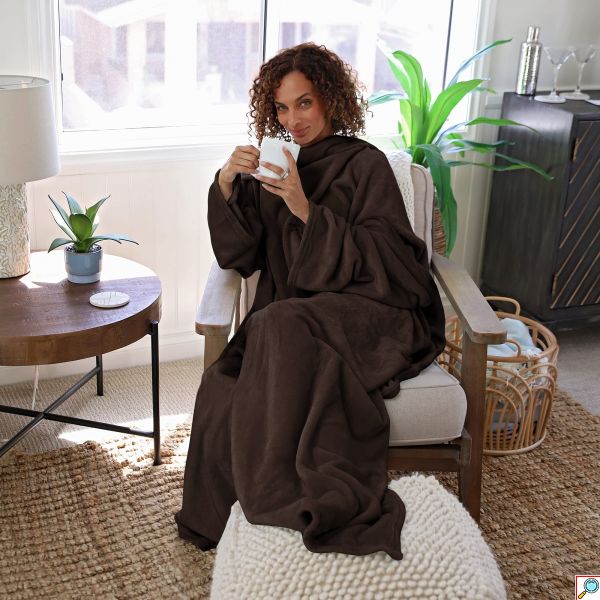 Ολόσωμη Κουβέρτα-Ρούχο Βελουτέ με Μανίκια, Τσέπη & Κάλυψη Ποδιών-SoftHug Fleece