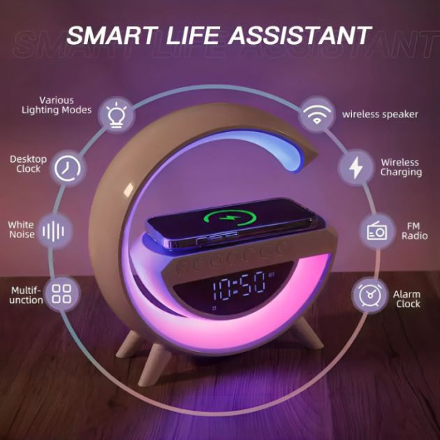 Ηχείο RGB με Ασύρματη Φόρτιση, Ρολόι, Ραδιόφωνο & Οθόνη LED - Bluetooth LED USB