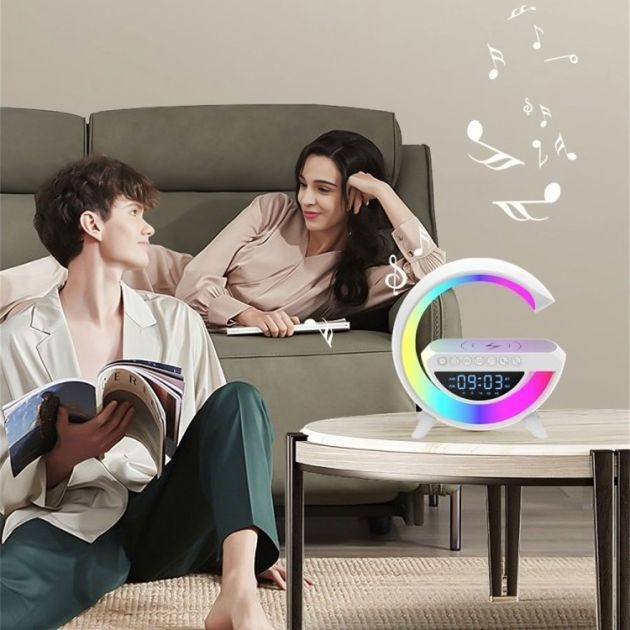 Ηχείο RGB με Ασύρματη Φόρτιση, Ρολόι, Ραδιόφωνο & Οθόνη LED - Bluetooth LED USB