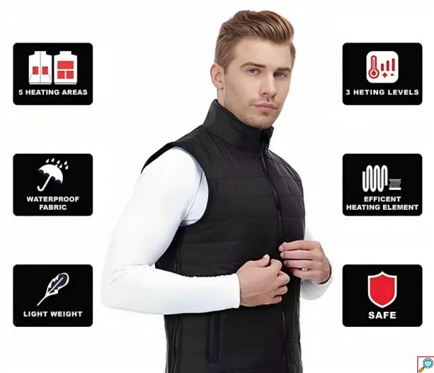Ηλεκτρικά Θερμαινόμενο Γιλέκο - Μπουφάν - Με 3 Επιλογές Θερμότητας & USB Επαναφορτιζόμενο - XL-XXXL