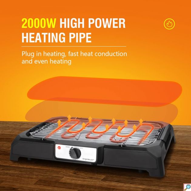 Επιτραπέζια Ηλεκτρική Ψησταριά BBQ 2000W - Με Δοχείο Νερού 1,5L για Ψήσιμο Χωρίς Καπνό - AIGOSTAR