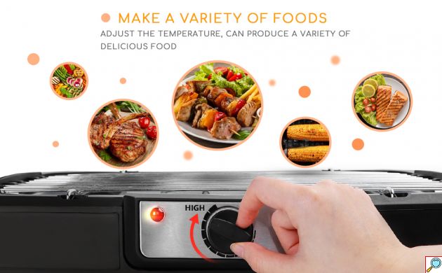 Επιτραπέζια Ηλεκτρική Ψησταριά BBQ 2000W - Με Δοχείο Νερού 1,5L για Ψήσιμο Χωρίς Καπνό - AIGOSTAR