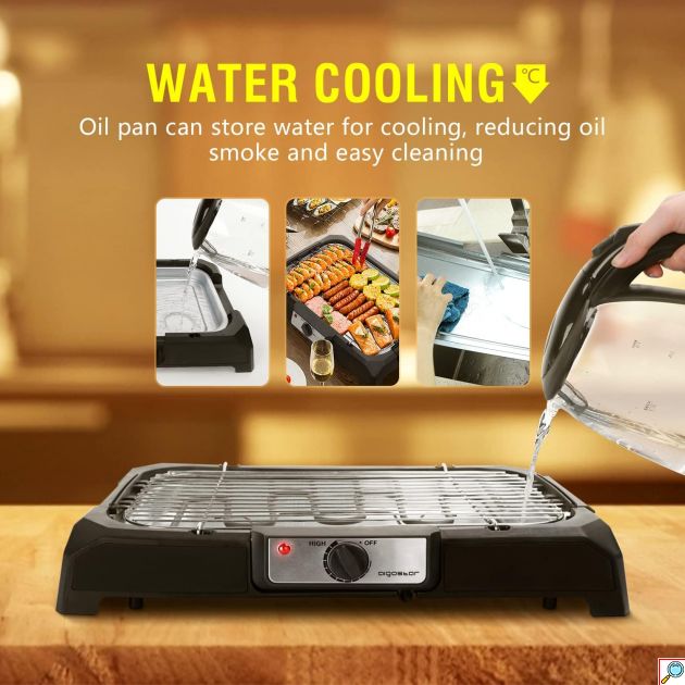 Επιτραπέζια Ηλεκτρική Ψησταριά BBQ 2000W - Με Δοχείο Νερού 1,5L για Ψήσιμο Χωρίς Καπνό - AIGOSTAR