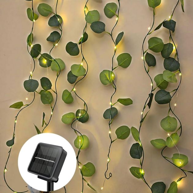 Ηλιακά LED Φώτα Κουρτίνα 3x1m με Φύλλα Ευκαλύπτου – Ζεστός Λευκός Φωτισμός 2700K - Aigostar