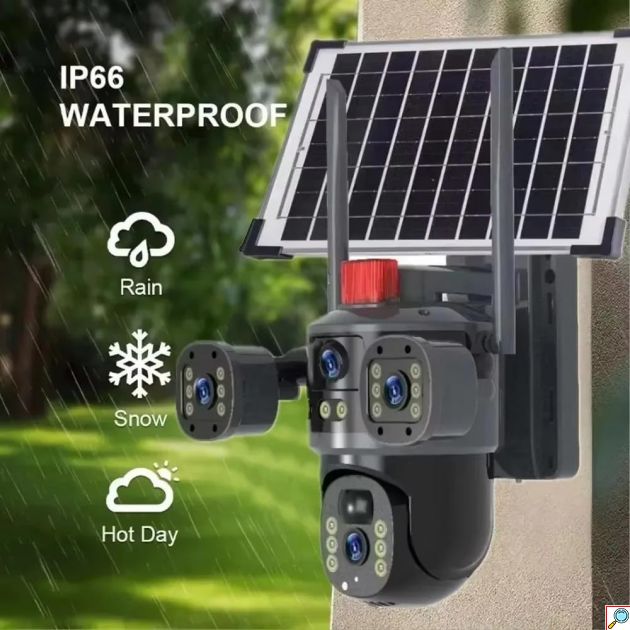 Ηλιακή Ασύρματη Κάμερα Ασφαλείας 4G με SIM, Αμφίδρομη Επικοινωνία & Πανοραμική Περιστροφή – Full QHD 2K, IP66