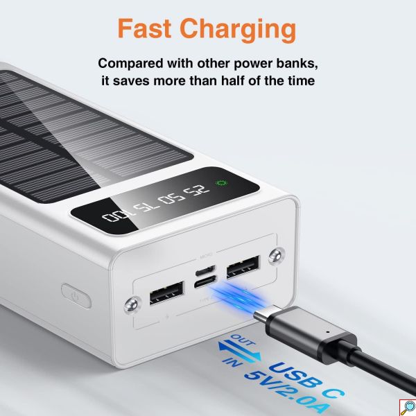 Ηλιακό PowerBank KLGO - Φορητή Μπαταρία Φορτιστής 10000 mAh Ηλιακό Πάνελ - Solar Power Bank Λευκό