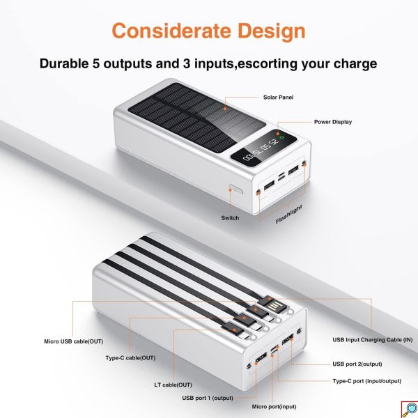 Ηλιακό PowerBank KLGO - Φορητή Μπαταρία Φορτιστής 10000 mAh Ηλιακό Πάνελ - Solar Power Bank Λευκό