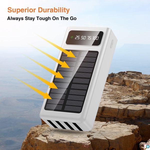 Ηλιακό PowerBank KLGO - Φορητή Μπαταρία Φορτιστής 10000 mAh Ηλιακό Πάνελ - Solar Power Bank Λευκό