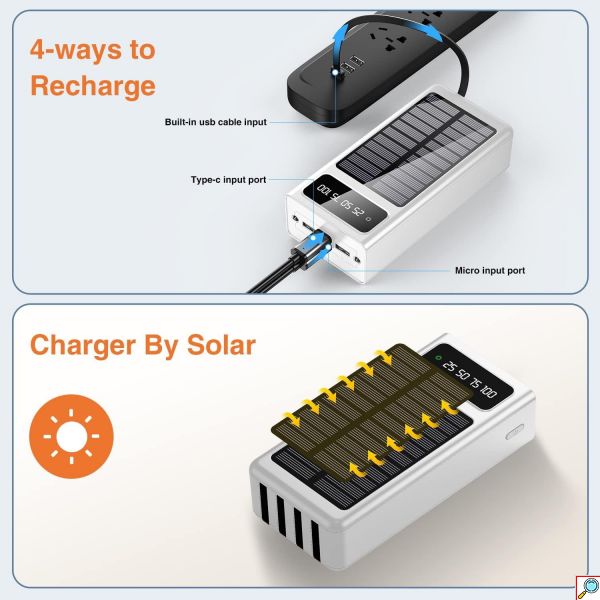 Ηλιακό PowerBank KLGO - Φορητή Μπαταρία Φορτιστής 10000 mAh Ηλιακό Πάνελ - Solar Power Bank Λευκό