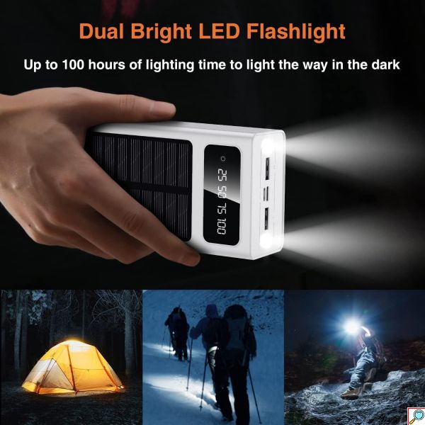 Ηλιακό PowerBank KLGO - Φορητή Μπαταρία Φορτιστής 10000 mAh Ηλιακό Πάνελ - Solar Power Bank Λευκό