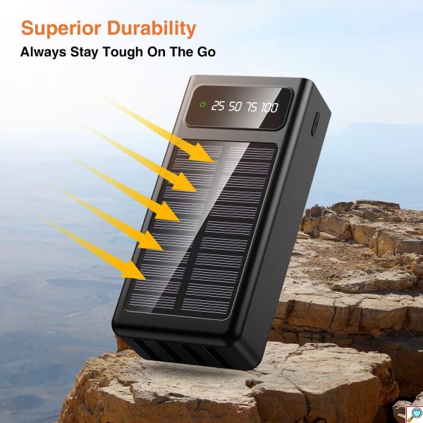 Ηλιακό PowerBank KLGO - Φορητή Μπαταρία Φορτιστής 10000 mAh Ηλιακό Πάνελ & LED Φωτισμός- Solar Power Bank Μαύρο