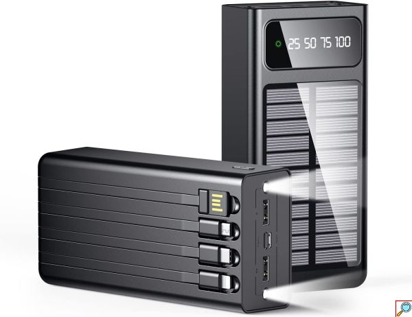 Ηλιακό PowerBank KLGO - Φορητή Μπαταρία Φορτιστής 10000 mAh Ηλιακό Πάνελ & LED Φωτισμός- Solar Power Bank Μαύρο