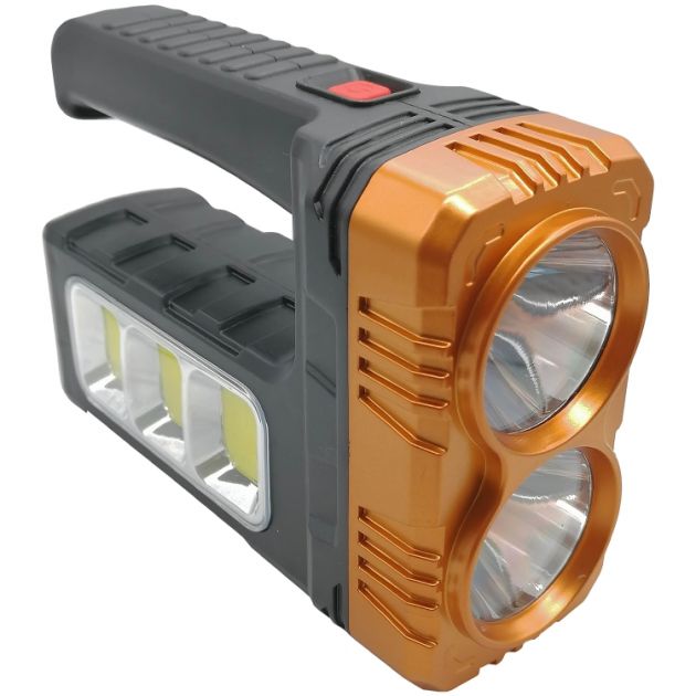Ηλιακός Επαναφορτιζόμενος Διπλός Φακός LED - XPE/COB - USB 5V - 3 Λειτουργίες Φωτισμού