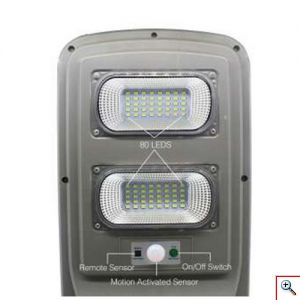 Αδιάβροχο Ηλιακό Μεγάλο Φωτιστικό Δρόμου 80 LED με Φωτοβολταϊκό Πάνελ Ανιχνευτή κίνησης, Αισθητήρα Φωτός και Τηλεκοντρόλ