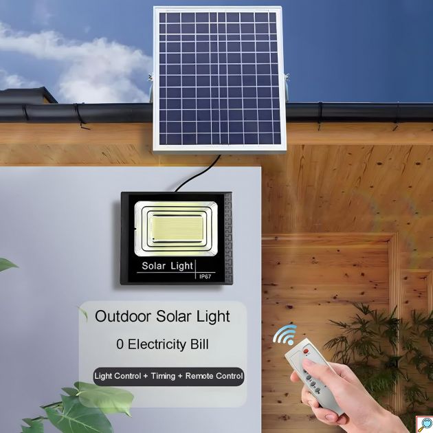 Ηλιακός Προβολέας LED 200W - Ψυχρό Λευκού Φωτισμού 6500K με Τηλεχειριστήριο FOYU