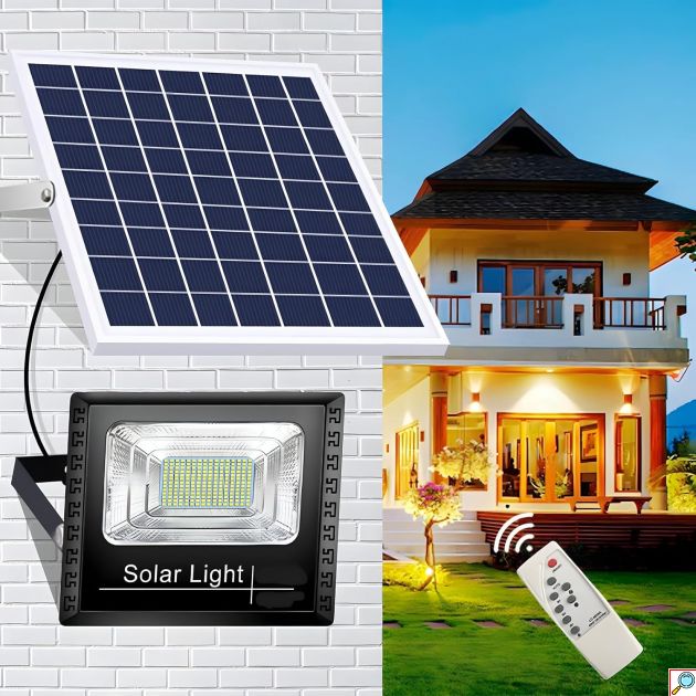 Ηλιακός Προβολέας LED 200W - Ψυχρό Λευκού Φωτισμού 6500K με Τηλεχειριστήριο FOYU