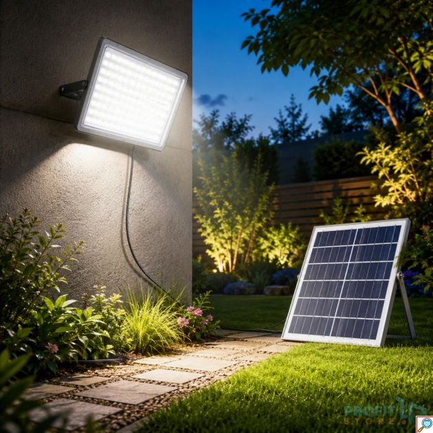 Ηλιακός Προβολέας LED Jortan 600W με Τηλεχειριστήριο IP66 Αδιάβροχος, Ψυχρό Λευκό Φως