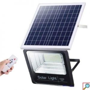 Αδιάβροχος Ηλιακός Προβολέας 100W IP67 με Φωτοβολταϊκό Πάνελ, Τηλεχειρισμό και χρονοδιακόπτη