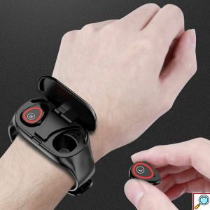 TWS 2 σε 1 Bluetooth Ακουστικά και Ρολόι Smartwatch με Παλμογράφο, Activity Tracker, Θερμιδομετρητή και Ειδοποιήσεις Εφαρμογών