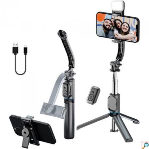 Awei Πτυσσόμενο Μαύρο Selfie Stick 2 σε 1 και Τρίποδο με Ασύρματο Χειριστήριο 