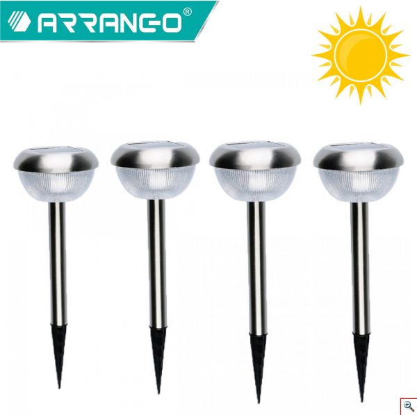 ARRANGO® Σετ 4x Αδιάβροχο Επιδαπέδιο Ηλιακό LED Φωτιστικό - Πάσσαλος Κήπου Inox Ασημί