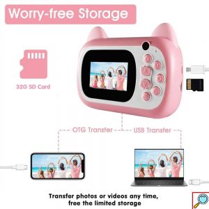 Instant Παιδική Φωτογραφική Μηχανή A7 με Θερμική Εκτύπωση Χωρίς Μελάνι σε 2 Χρώματα