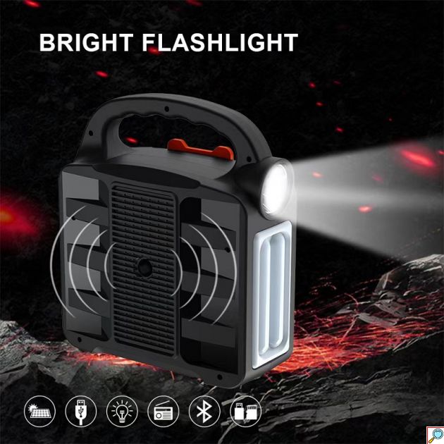 Ισχυρό Ηλιακό Φορητό Σύστημα Ενέργειας Φωτισμού LED, Φόρτισης USB & Ραδιόφωνο με Ηλιακό Πάνελ