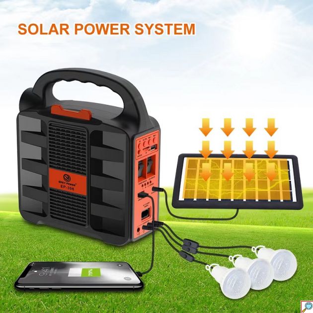 Ισχυρό Ηλιακό Φορητό Σύστημα Ενέργειας Φωτισμού LED, Φόρτισης USB & Ραδιόφωνο με Ηλιακό Πάνελ