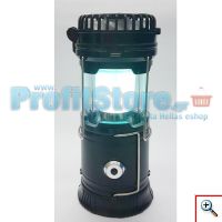 Επαναφορτιζόμενο Πτυσσόμενο Ηλιακό Φανάρι & Φακός με Ανεμιστήρα Camping Led 1W+6LED & PowerBank JD-1799A