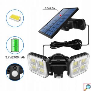 Αδιάβροχο Επιτοίχιο Ηλιακό Φωτιστικό 120 LED με Φωτοβολταϊκό Πάνελ & Αισθητήρα Κίνησης - Μαύρο