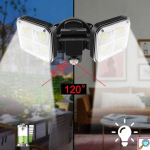 Αδιάβροχο Επιτοίχιο Ηλιακό Φωτιστικό 120 LED με Φωτοβολταϊκό Πάνελ & Αισθητήρα Κίνησης - Μαύρο