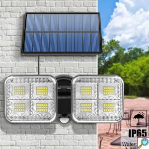 Αδιάβροχο Επιτοίχιο Ηλιακό Φωτιστικό 120 LED με Φωτοβολταϊκό Πάνελ & Αισθητήρα Κίνησης - Μαύρο