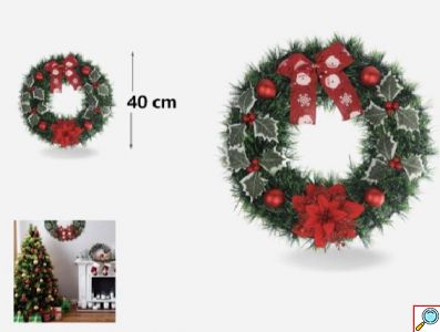 Χριστουγεννιάτικο Στεφάνι 40cm με Κόκκινα Στολίδια και Γκι – Πολυτελής Διακόσμηση Εσωτερικού Χώρου