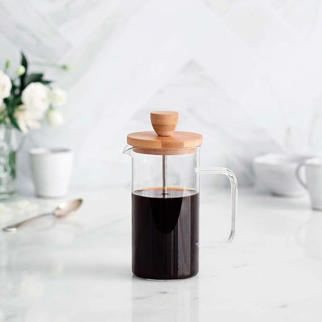 Καφετιέρα Γαλλικού με Έμβολο και Ξύλινο Καπάκι 600 mL